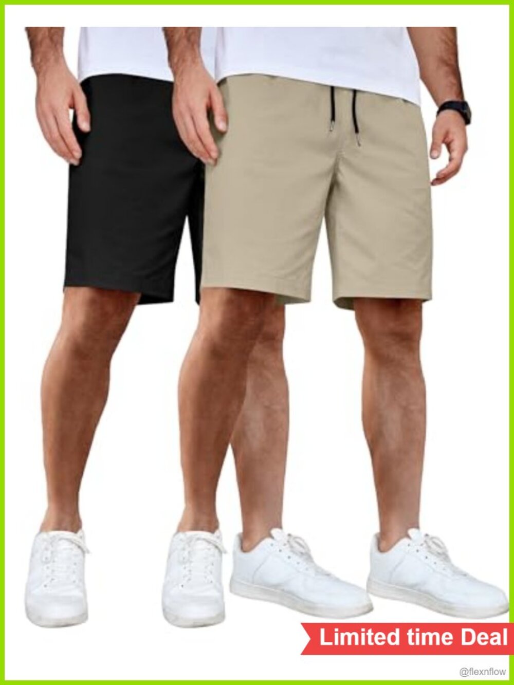 Mens Casual Cotton Shorts Elastic Waist Drawstring 9 Inch Inseam Summer